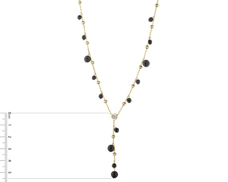 Yellow Gold Necklace with Diamond & Agate - fineness 9 K