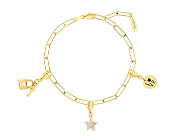 Gold Plated Silver Charms Bracelet - Set - Love, Star, Key, Padlock