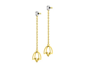 Yellow Gold Diamond Earrings  - Flowers 0,02 ct - fineness 14 K