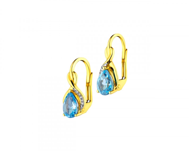 Yellow Gold Earrings with Diamond & Topaz - fineness 9 K