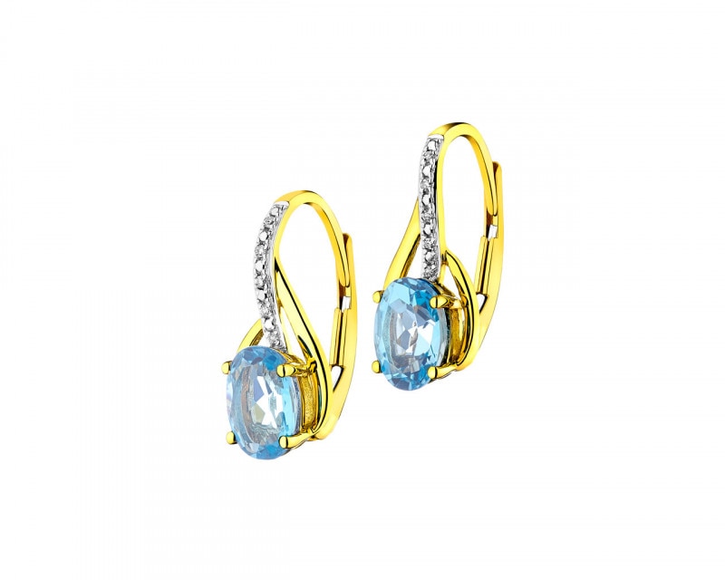 Yellow Gold Earrings with Diamond & Topaz - fineness 9 K