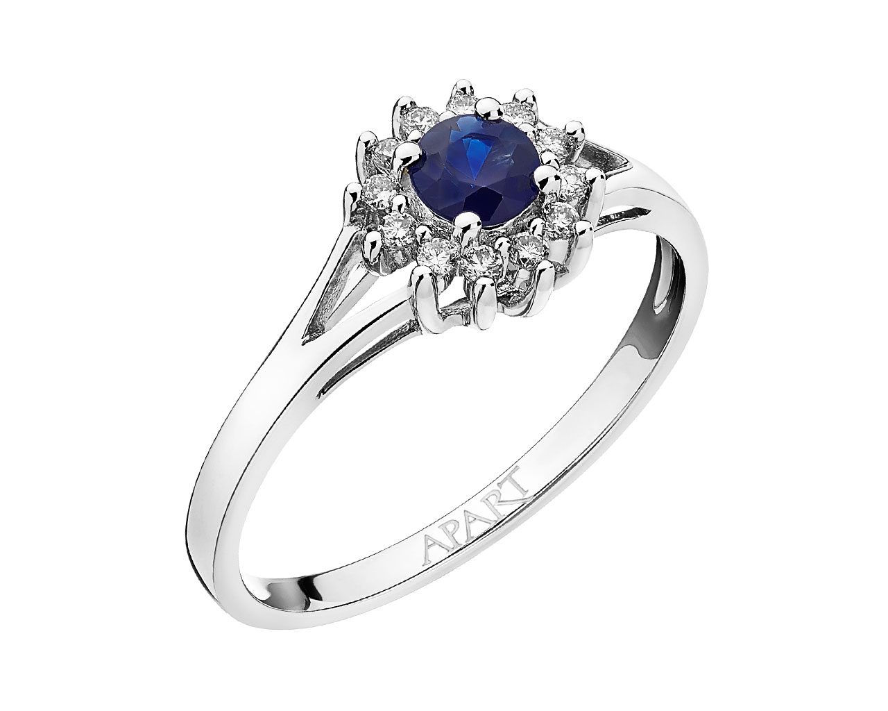 White gold ring with brilliants and sapphire 0,08 ct - fineness 14 K