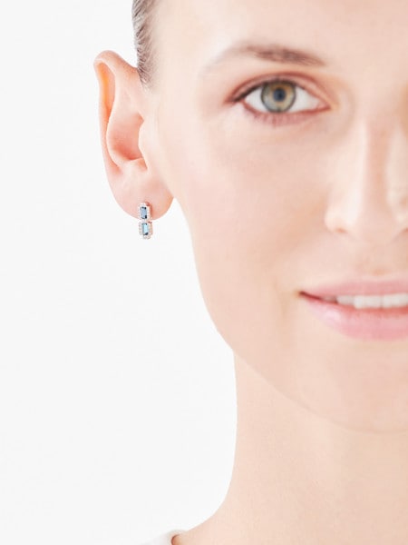 White Gold Earrings with Diamond & Topaz ( London Blue) - fineness 9 K