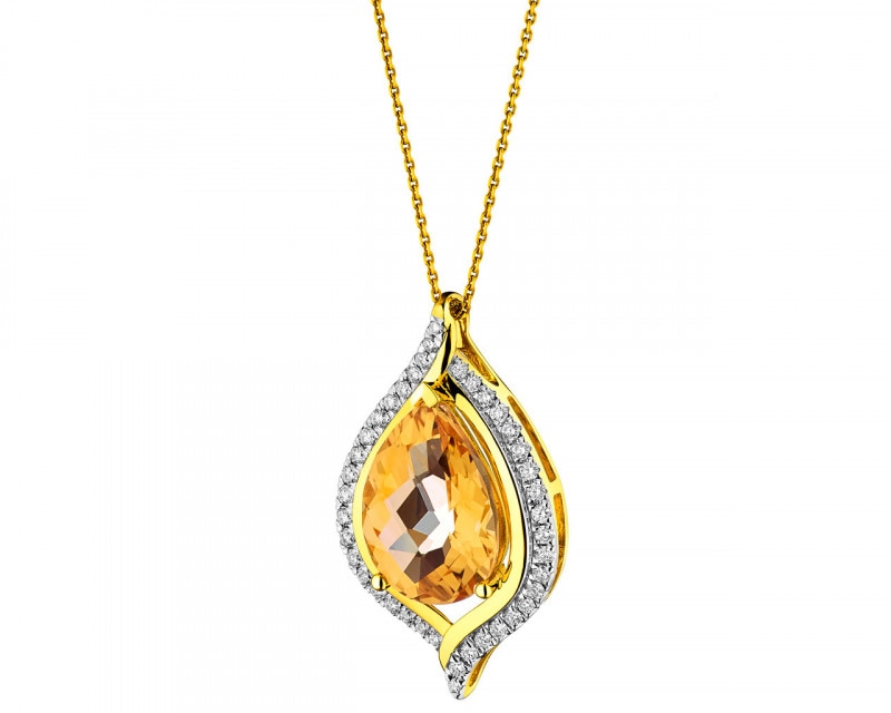Yellow Gold Pendant with Diamond & Citrine - fineness 14 K
