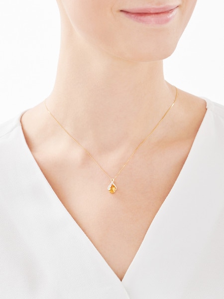 Yellow Gold Pendant with Diamond & Citrine - fineness 9 K