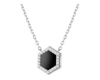 Sterling Silver Necklace with Cubic Zirconia & Onyx