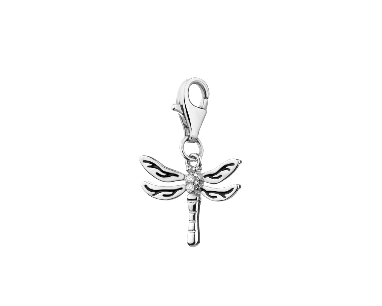 .925 Sterling Silver CZ & Enameled Dragonfly Charm Pendant