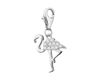 Sterling Silver Charms Pendant with Cubic Zirconia - Flamingo