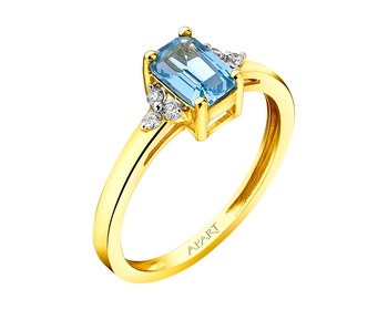Yellow Gold Ring with Diamond & Topaz 0,06 ct - fineness 9 K