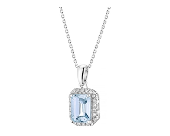 White Gold Pendant with Diamond & Aquamarine - fineness 14 K
