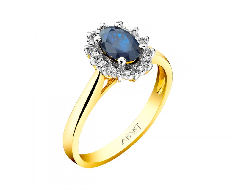 Yellow Gold Ring with Diamond & Sapphire - fineness 14 K