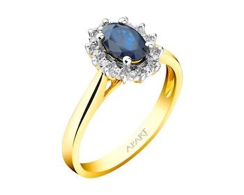 Yellow Gold Ring with Diamond & Sapphire 0,03 ct - fineness 14 K