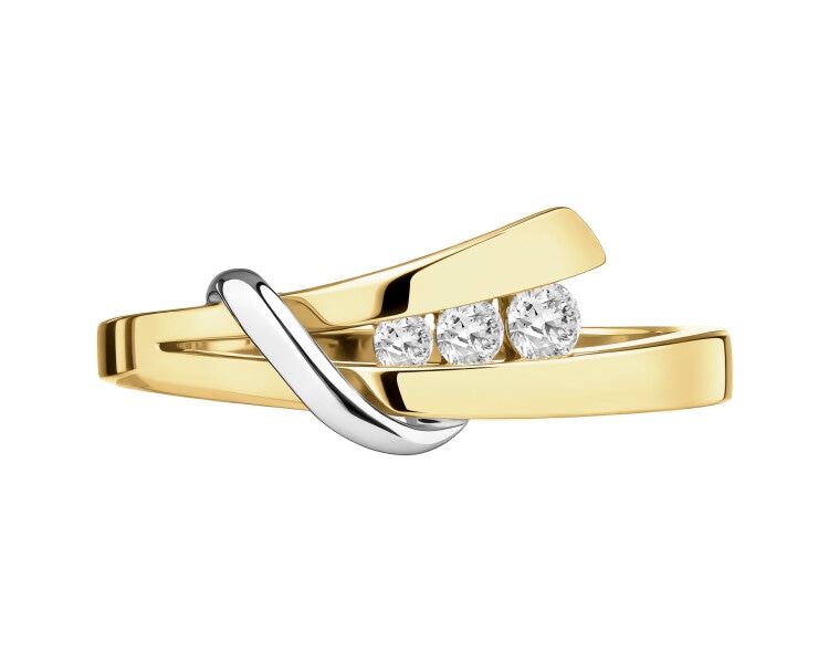 Pierścionek z żółtego i białego złota z brylantami - 0,04 ct - próba 585