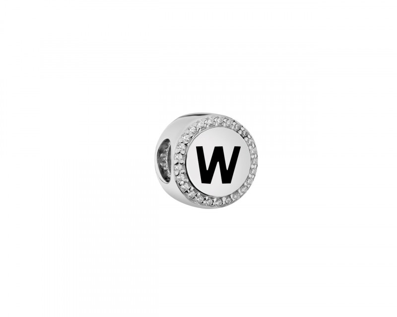 Stříbrný přívěsek Beads se zirkony - písmeno W