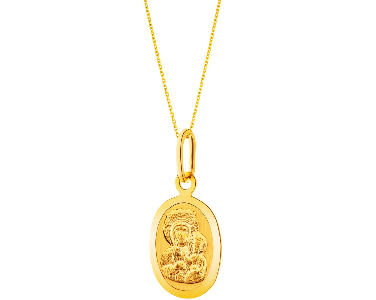 Złota zawieszka – medalik Matka Boska Częstochowska z dzieciątkiem Jezus