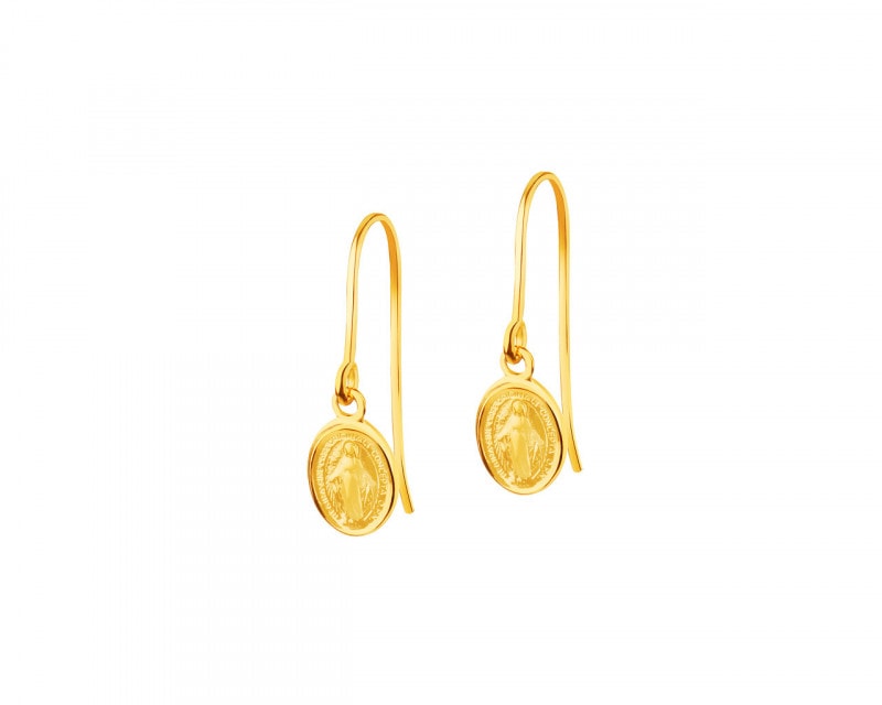 Yellow Gold Miraculous Medal Earrings