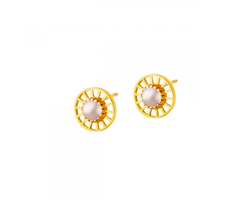 Yellow Gold Earrings with Mother of Pearl
