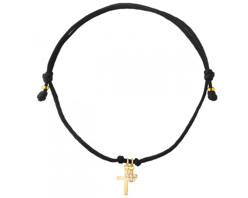 Yellow Gold Bracelet with Cubic Zirconia - Cross