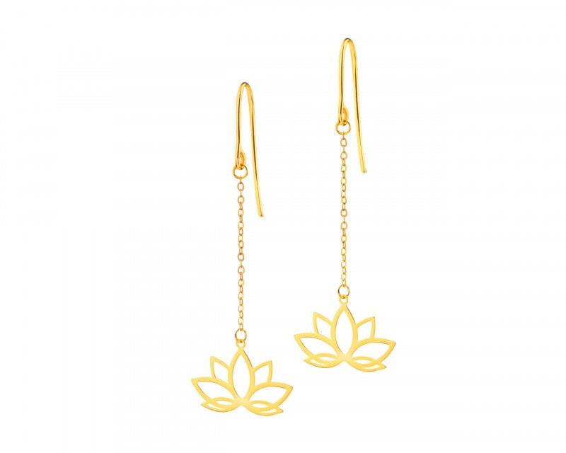Yellow Gold Earrings - Lotus Flower
