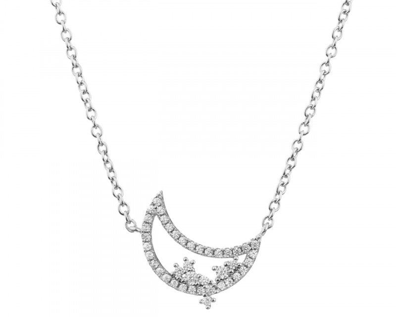 Stříbrný náhrdelník se zirkony - půlměsíc