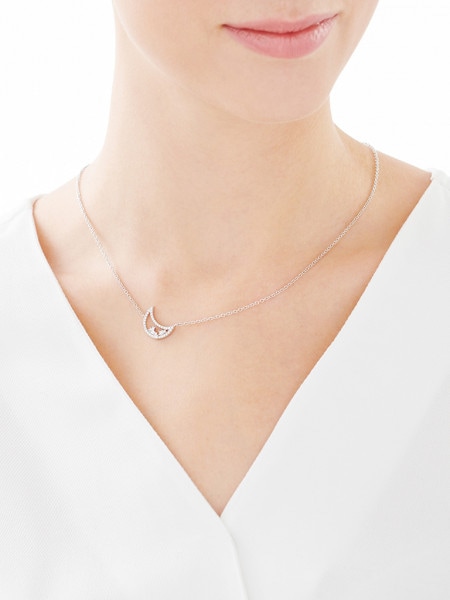 Sterling Silver Necklace with Cubic Zirconia - Half Moon