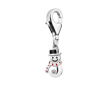Sterling Silver & Enamel Charms Pendant with Cubic Zirconia - Snowman