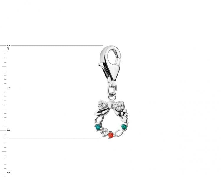 Sterling Silver Charms Pendant with Cubic Zirconia - Christmas Wreath