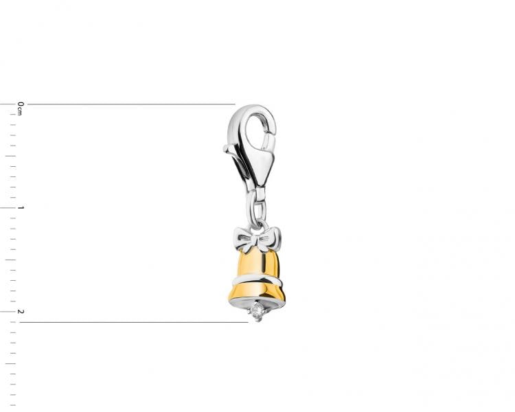 Sterling Silver Charms Pendant with Cubic Zirconia - Bell