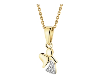 Yellow Gold Diamond Pendant - Angel - 0,002 ct - fineness 14 K