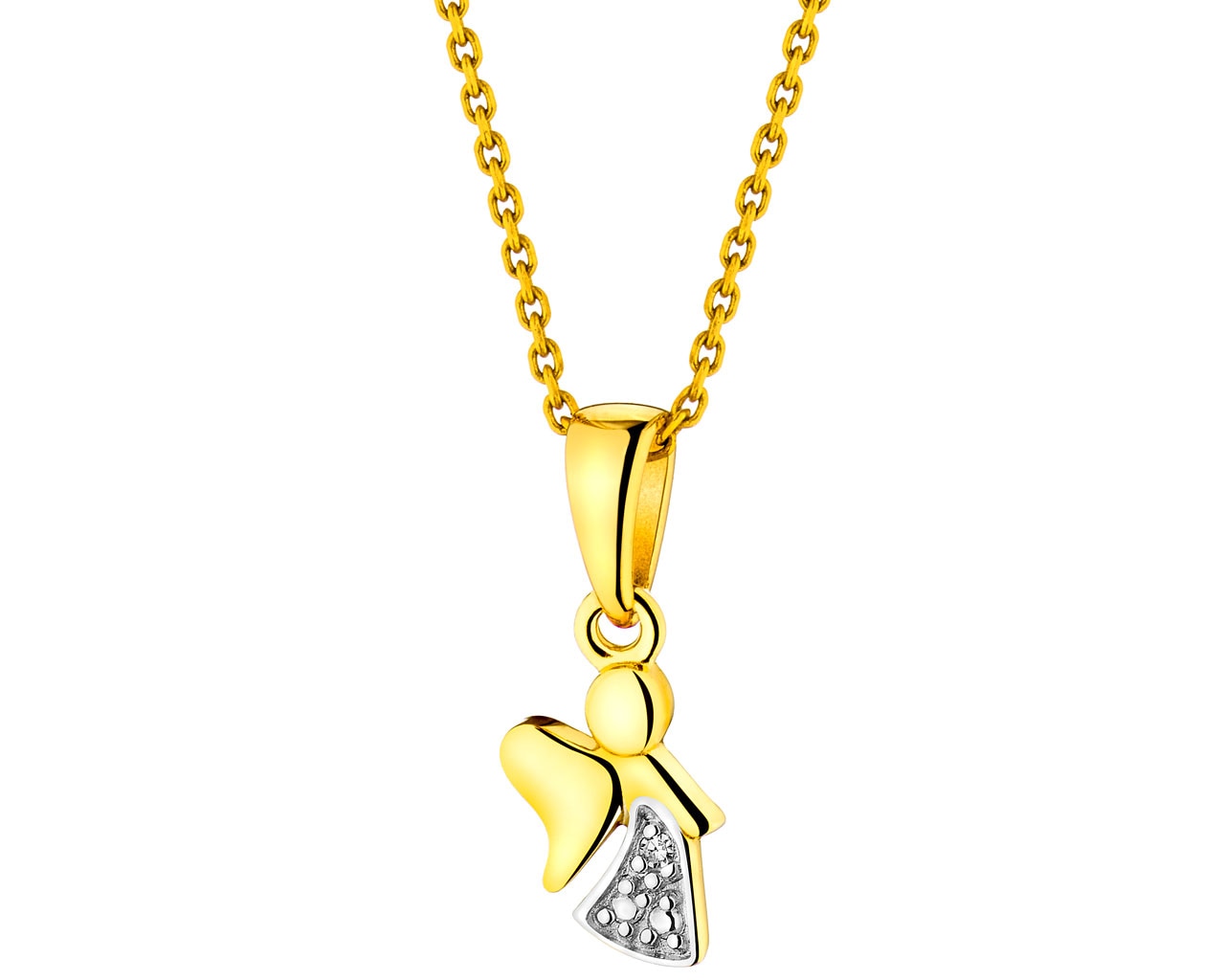 Přívěsek ze žlutého zlata s diamantem - anděl 0,003 ct - ryzost 585