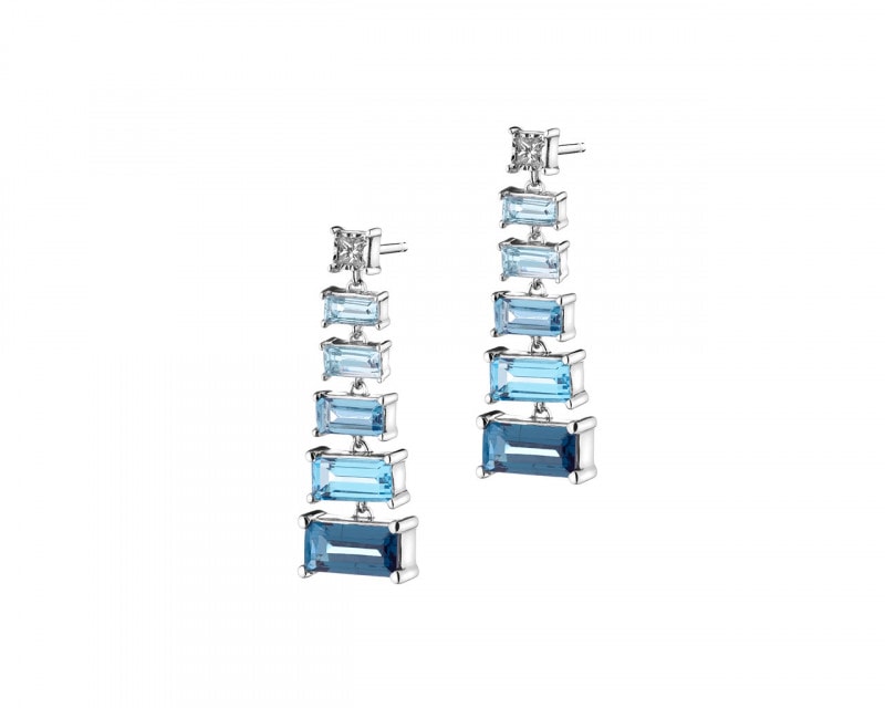 White Gold Earrings with Diamond and Topaz - fineness 14 K