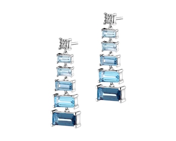 White Gold Earrings with Diamond and Topaz 0,07 ct - fineness 14 K