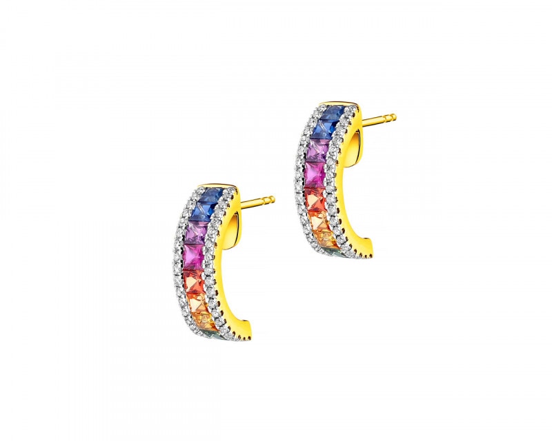 Yellow Gold Earrings with Diamond & Sapphire - fineness 14 K