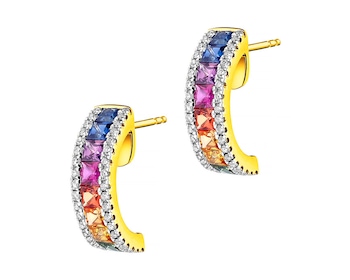 Yellow Gold Earrings with Diamond & Sapphire - fineness 14 K