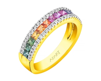 Yellow Gold Ring with Diamond & Sapphire 0,19 ct - fineness 14 K