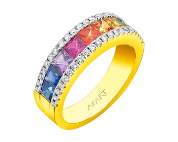 Yellow Gold Ring with Diamond & Sapphire 0,31 ct - fineness 14 K