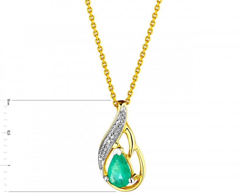 Zlatý přívěsek s diamantem a smaragdem - ryzost 585
