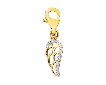 Přívěsek charms ze žlutého zlata s diamanty - křídlo anděla 0,01 ct - ryzost 585