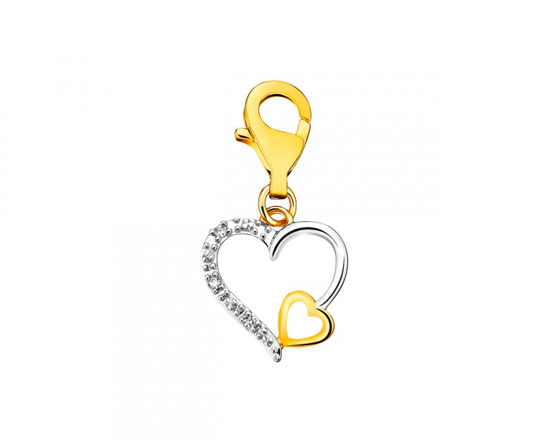 Zlatý přívěsek Charms s diamanty - srdce 0,01 ct - ryzost 585