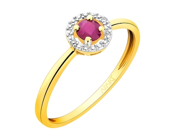 Prsten ze žlutého zlata s diamanty a rubínem 0,006 ct - ryzost 585