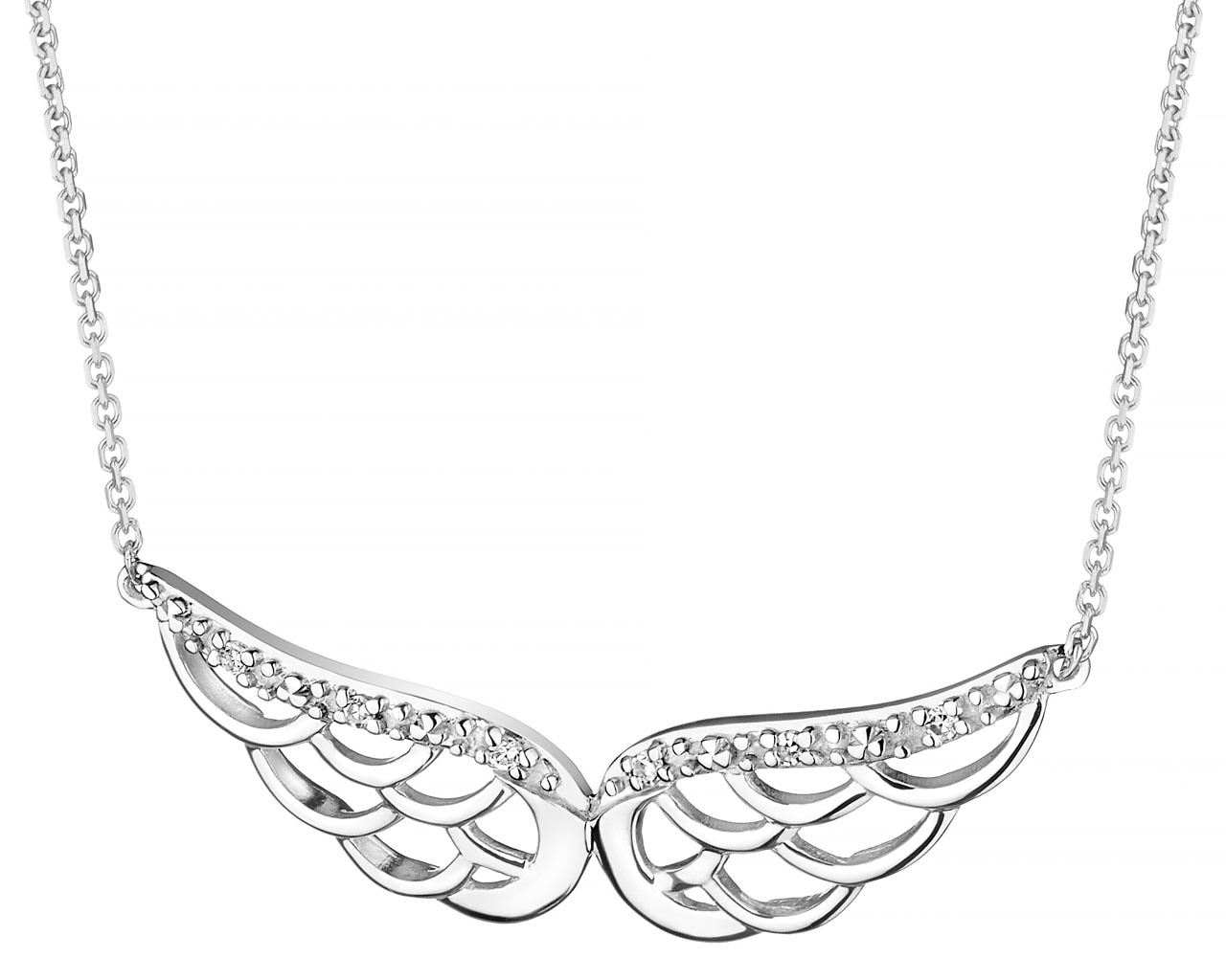 Naszyjnik z białego złota z diamentami - skrzydła anioła 0,02 ct - próba 585