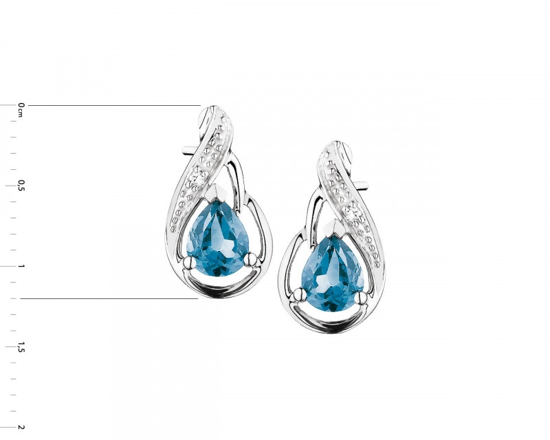 White Gold Earrings with Diamond & Topaz ( London Blue) - fineness 14 K