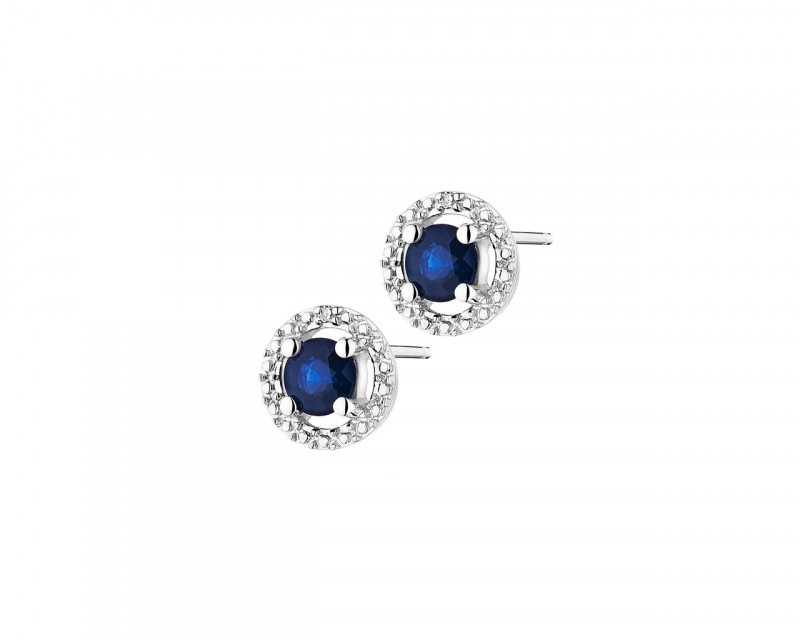 White Gold Earrings with Diamond and Sapphire - fineness 14 K