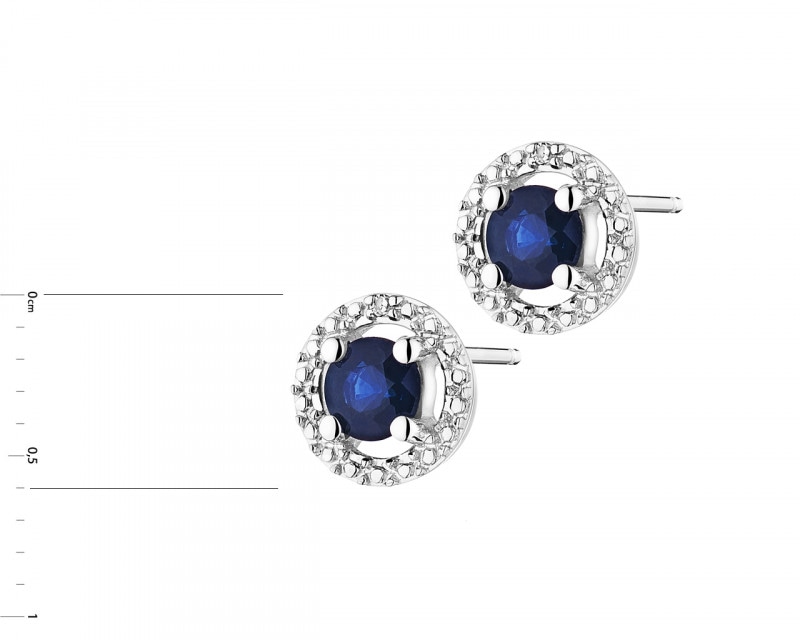 White Gold Earrings with Diamond and Sapphire - fineness 14 K