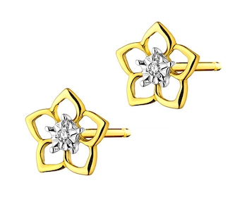 Náušnice ze žlutého zlata s diamanty - květy 0,006 ct - ryzost 585