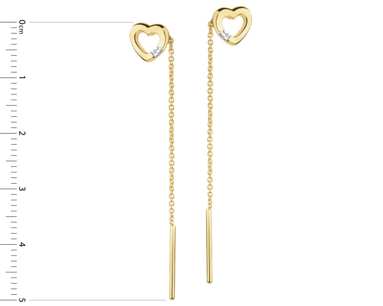 Náušnice ze žlutého zlata s diamanty - srdce - 0,006 ct - ryzost 585