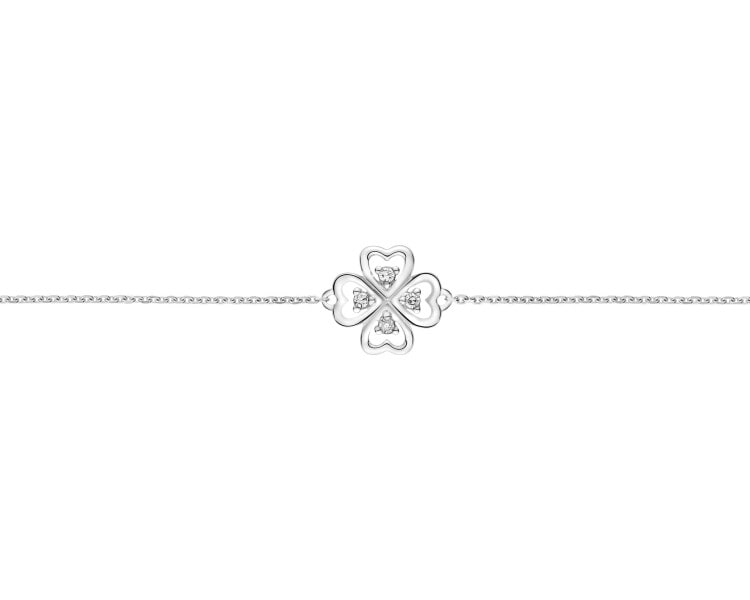 Bransoletka z białego złota z diamentami - koniczyna - 0,02 ct - próba 585