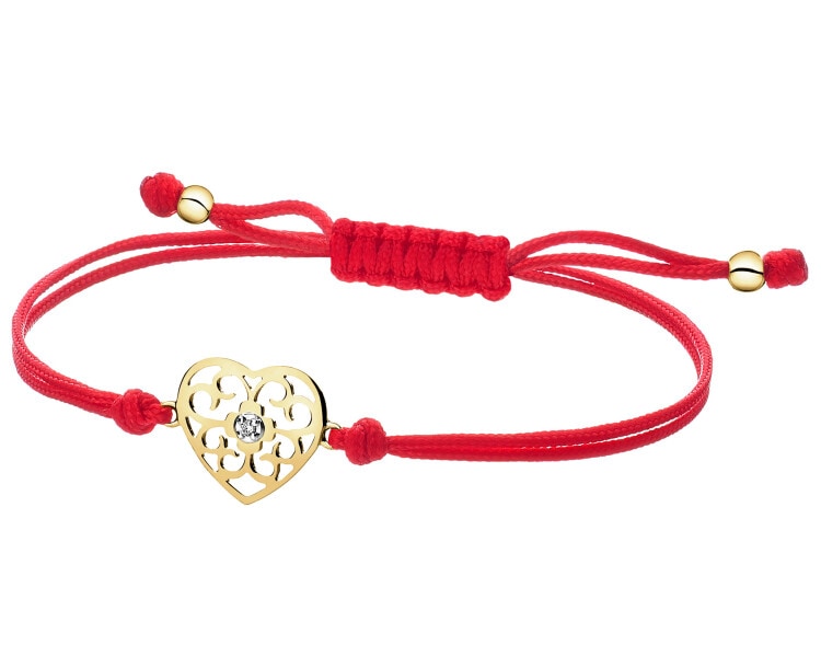 Bransoletka z elementami z żółtego złota i brylantem - serce - 0,008 ct - próba 585