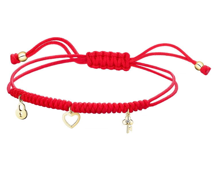 Yellow Gold Diamond Bracelet - Heart, Padlock, Key - 0,003 ct - fineness 14 K