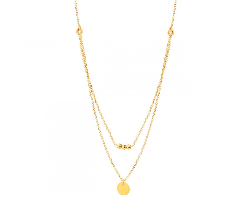 Gold Plated Silver Necklace - Round Disc, Balls